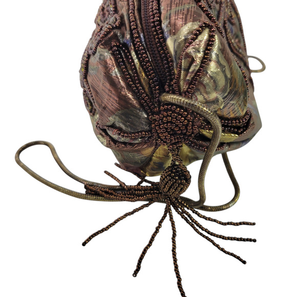 Vintage Magid Shoulder Bag Brown Iridescent Copper Beaded Handmade Shimmer Pouch - Picture 4 of 13